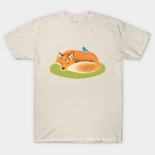 Two good friends in the forest_a fox and a bluebird T-Shirt